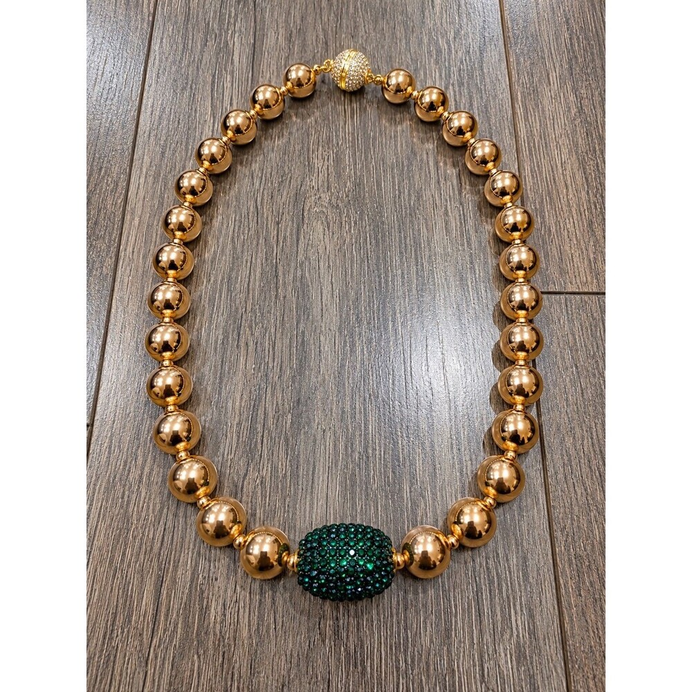 Saule Label Cassia Necklace Verdant Glow Gold Hematite Green Crystal 18in